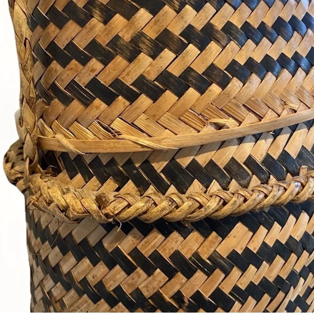 Vtg Philippine Tribal Double Weave Basket Lidded Shoulder Bag Tiruray Ifugao Art